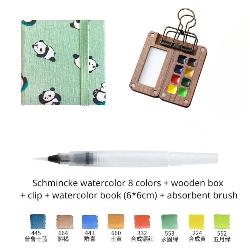 Portable Travel Watercolor Set Schmincke Watercolor 8 Colors Mini Walnut Paint Box Sketchbook Student Outing Art Supplies