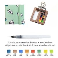 Portable Travel Watercolor Set Schmincke Watercolor 8 Colors Mini Walnut Paint Box Sketchbook Student Outing Art Supplies